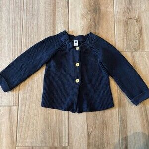 Janie and Jack Cardigan Sweater Girls Size 4 Navy Blue Bow Gold Buttons